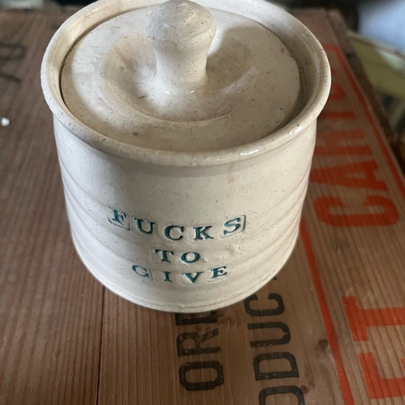 Handmade 4”D Ceramic Jar with Lid & AWESOME  Blue Text; 5 wooden words included - Picture 2 of 5